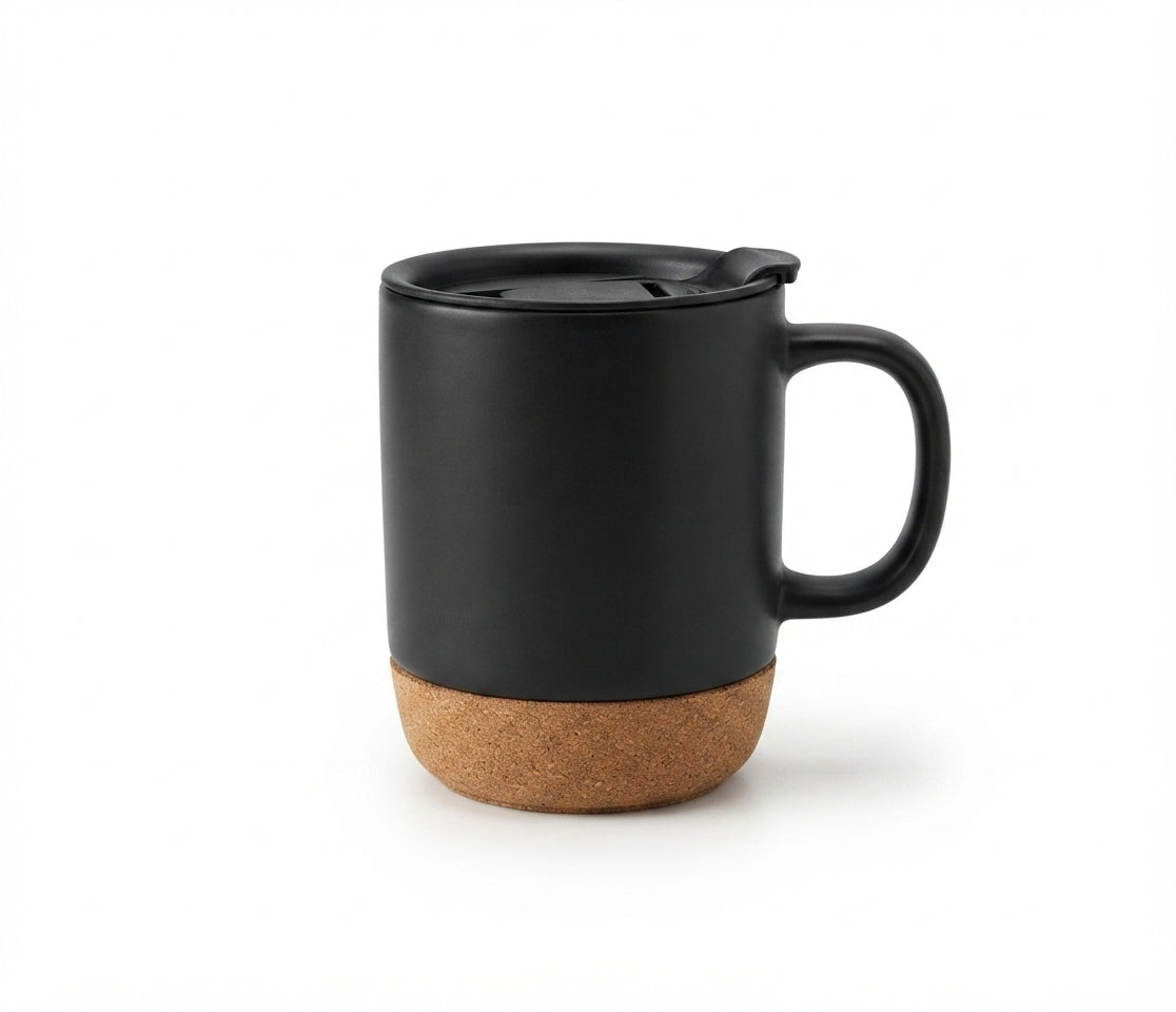 Ceramic Mug with Cork Base - Black - Meru Trophy corporate gifting