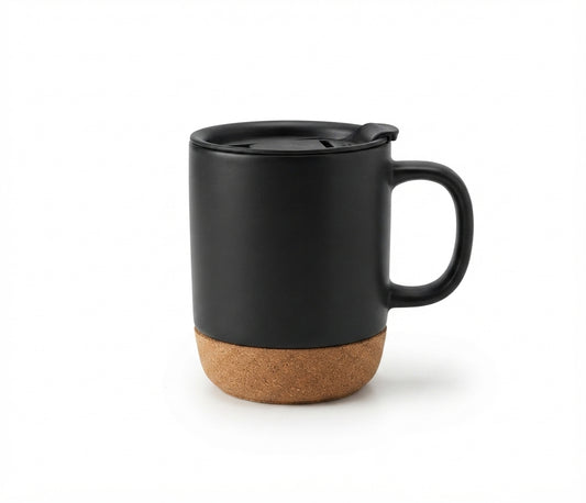 Ceramic Mug with Cork Base - Black - Meru Trophy corporate gifting