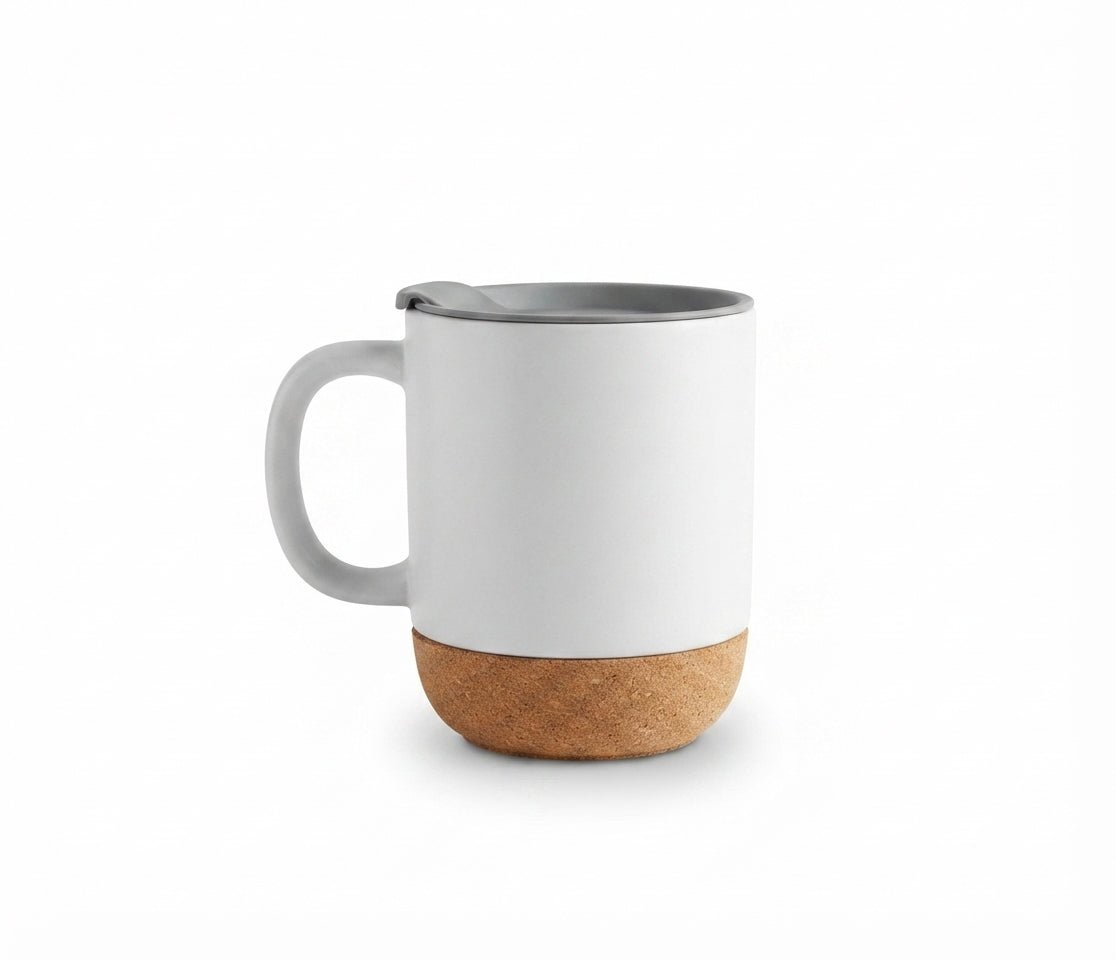 Ceramic Mug with Cork Base - White - Meru Trophy corporate gifting
