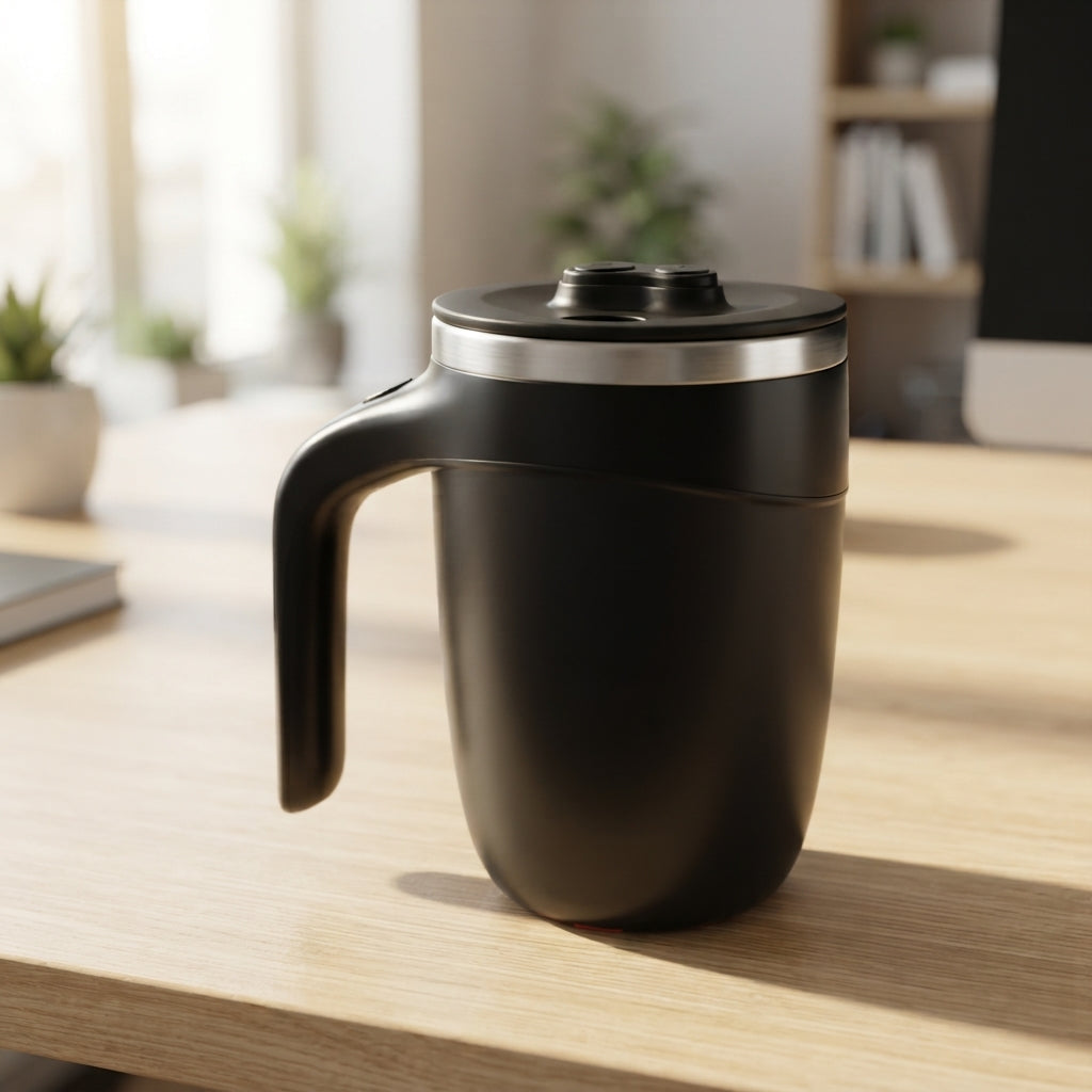 Suction Mug with Handle - lifestyle desk shot - Meru Trophy corporate gifting