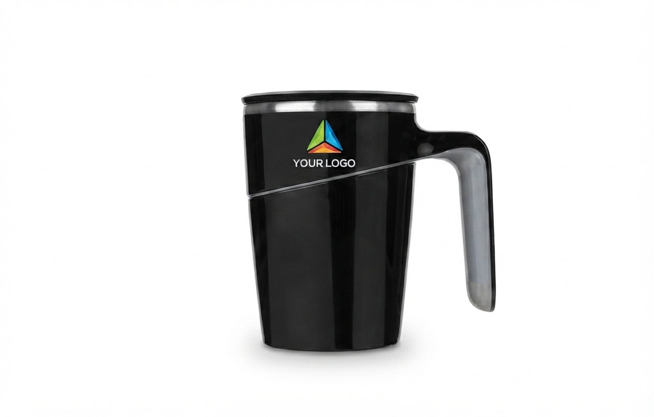 Customizable Suction Mug with Handle - Black - Meru Trophy corporate gifting
