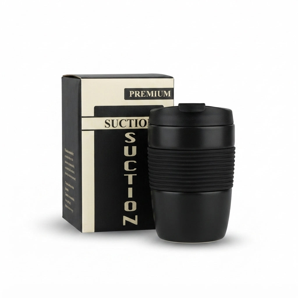 Suction Coffee Cup with Gift Box - Black - Meru Trophy corporate gifting