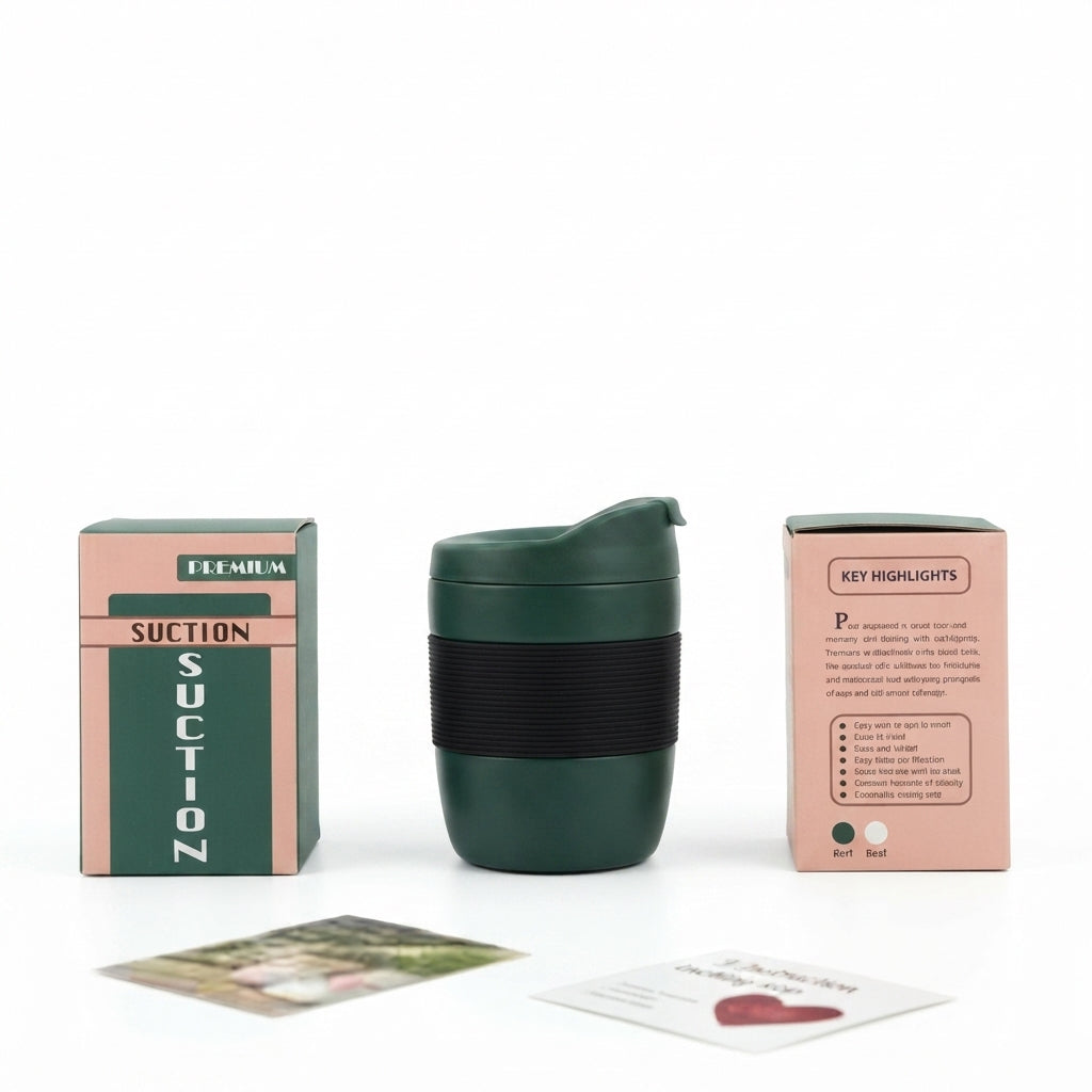 Suction Coffee Cup with Gift Box - Green - Meru Trophy corporate gifting