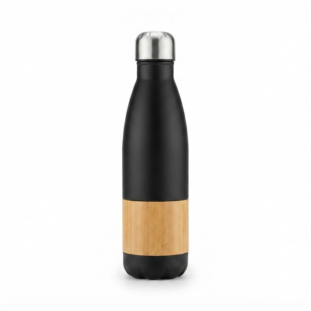 Cola-Shaped Bottle with Bamboo Mid Band - Black - Meru Trophy corporate gifting