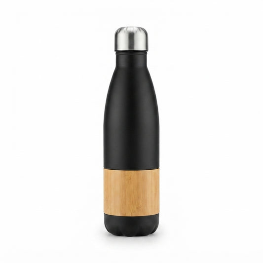 Cola-Shaped Bottle with Bamboo Mid Band - Black - Meru Trophy corporate gifting