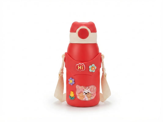 Sticker Decorated Kids Flask with Strap - Red - Meru Trophy corporate gifting