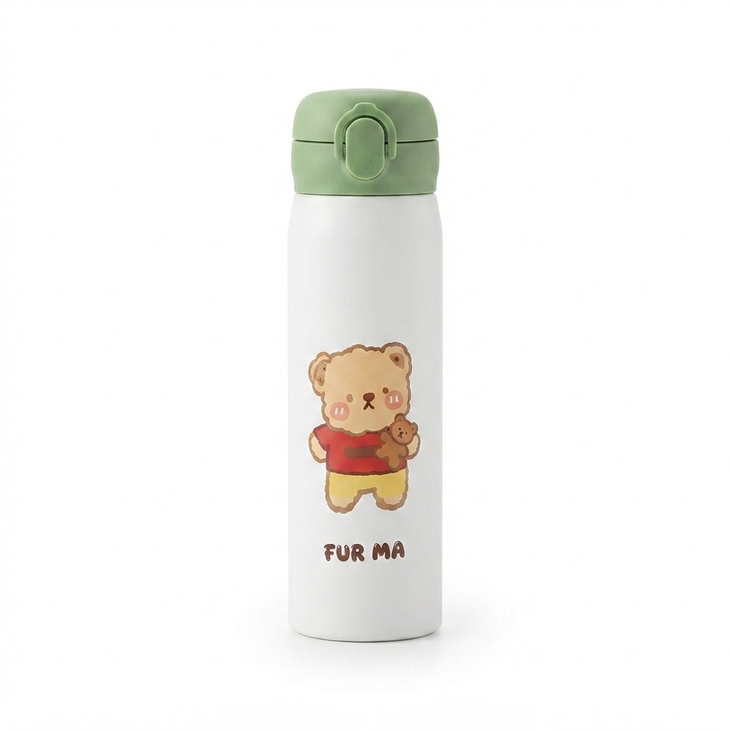 Bear Print Slim Kids Flask - White - Meru Trophy corporate gifting
