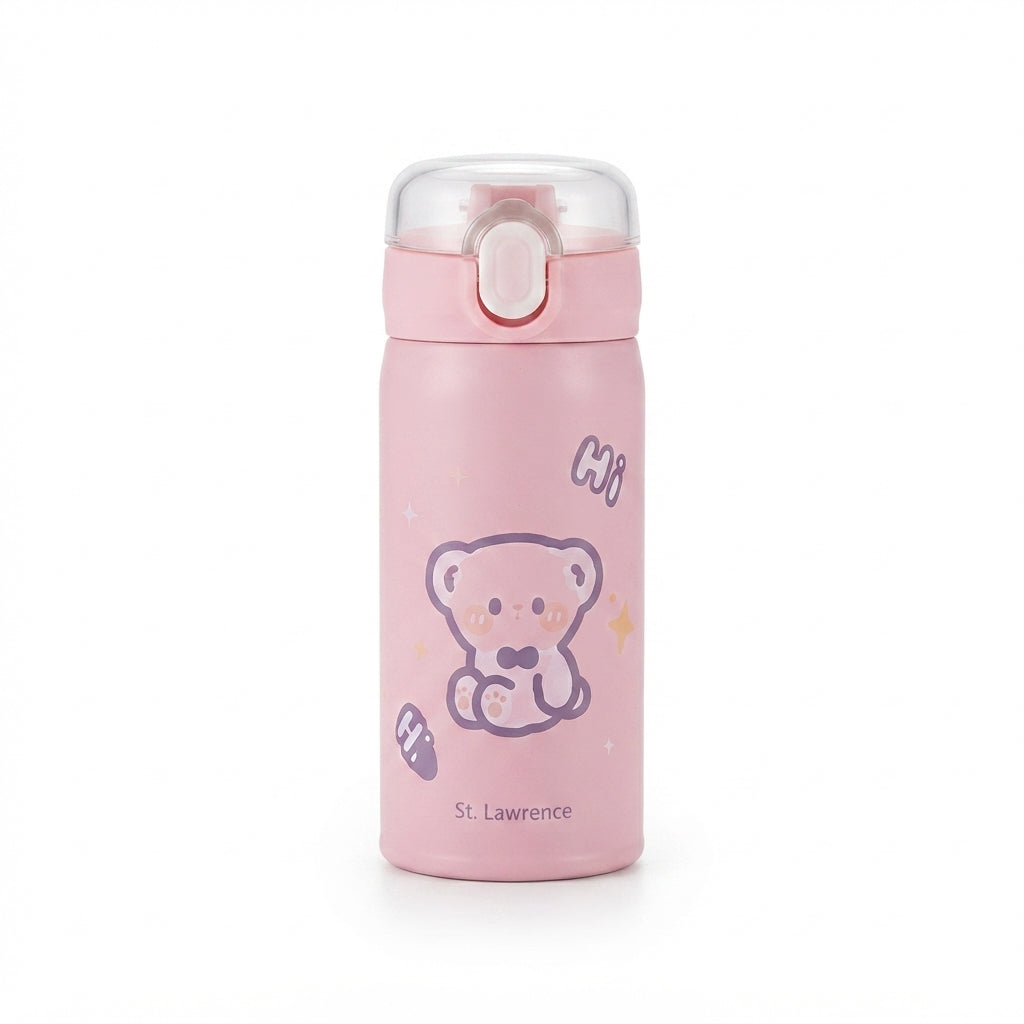 Bear Print Kids Flask with Flip Lid - Pink - Meru Trophy corporate gifting