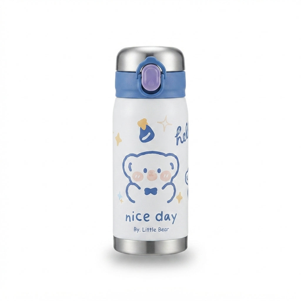Bear Print Kids Flask with Flip Lid - White - Meru Trophy corporate gifting