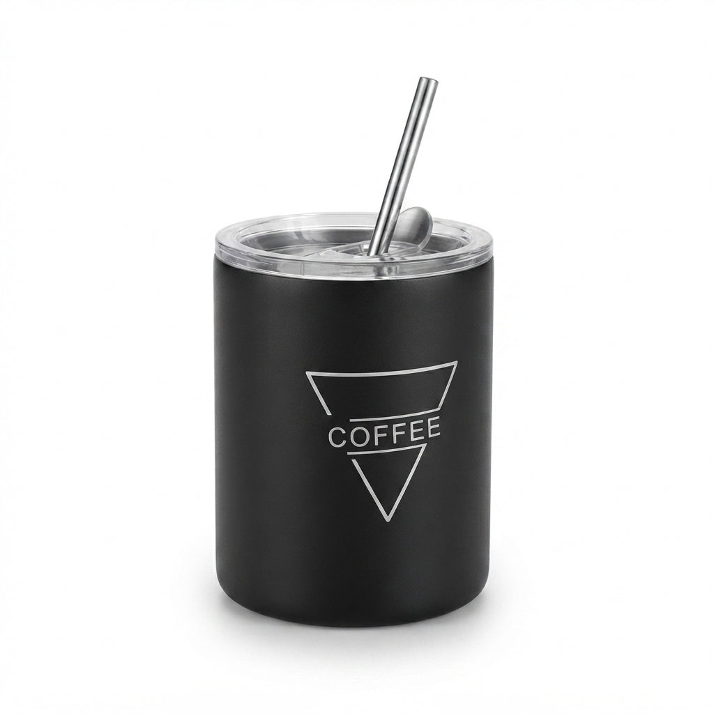 Coffee Cup with Straw Lid - Black - Meru Trophy corporate gifting