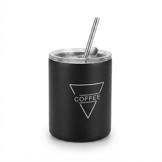 Coffee Cup with Straw Lid - Black - Meru Trophy corporate gifting