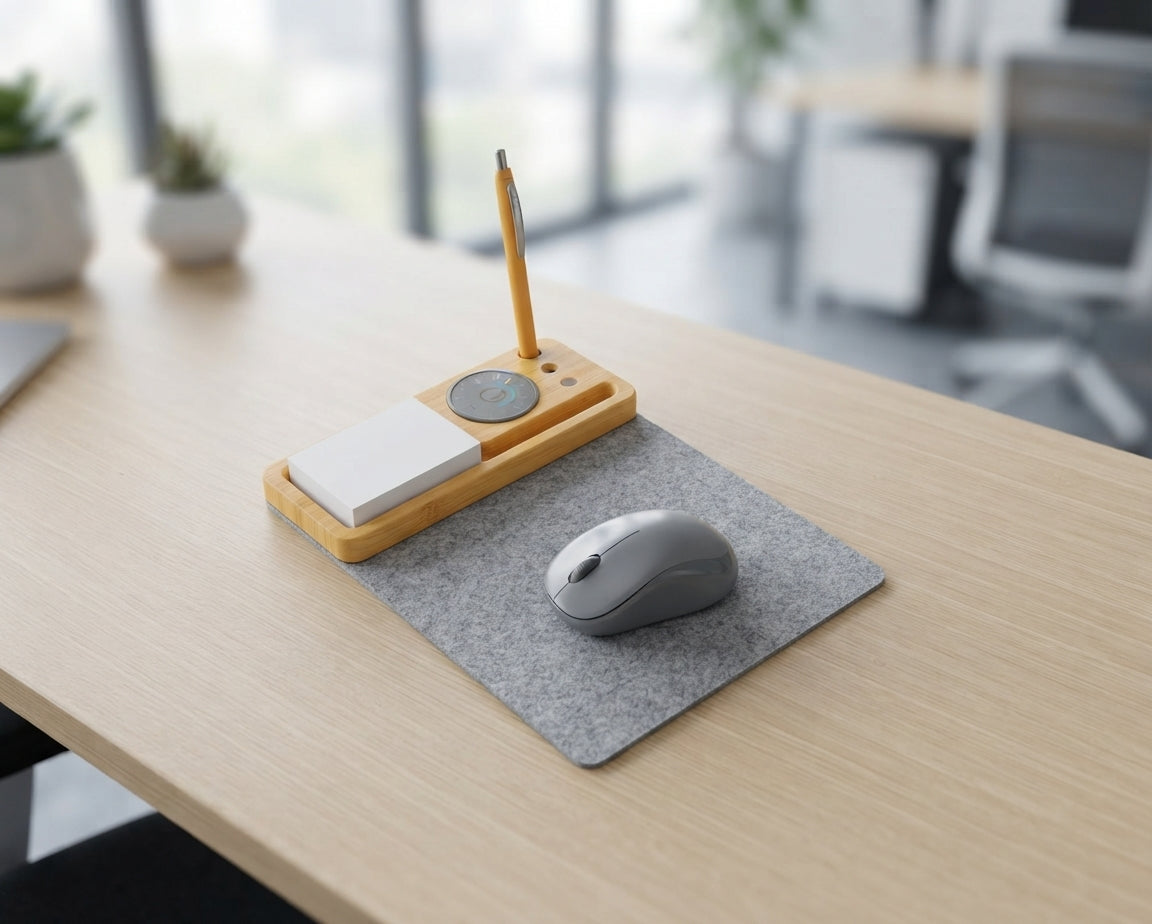 Folding Mouse Pad with Bamboo Desk Organiser - lifestyle - Meru Trophy corporate gifting