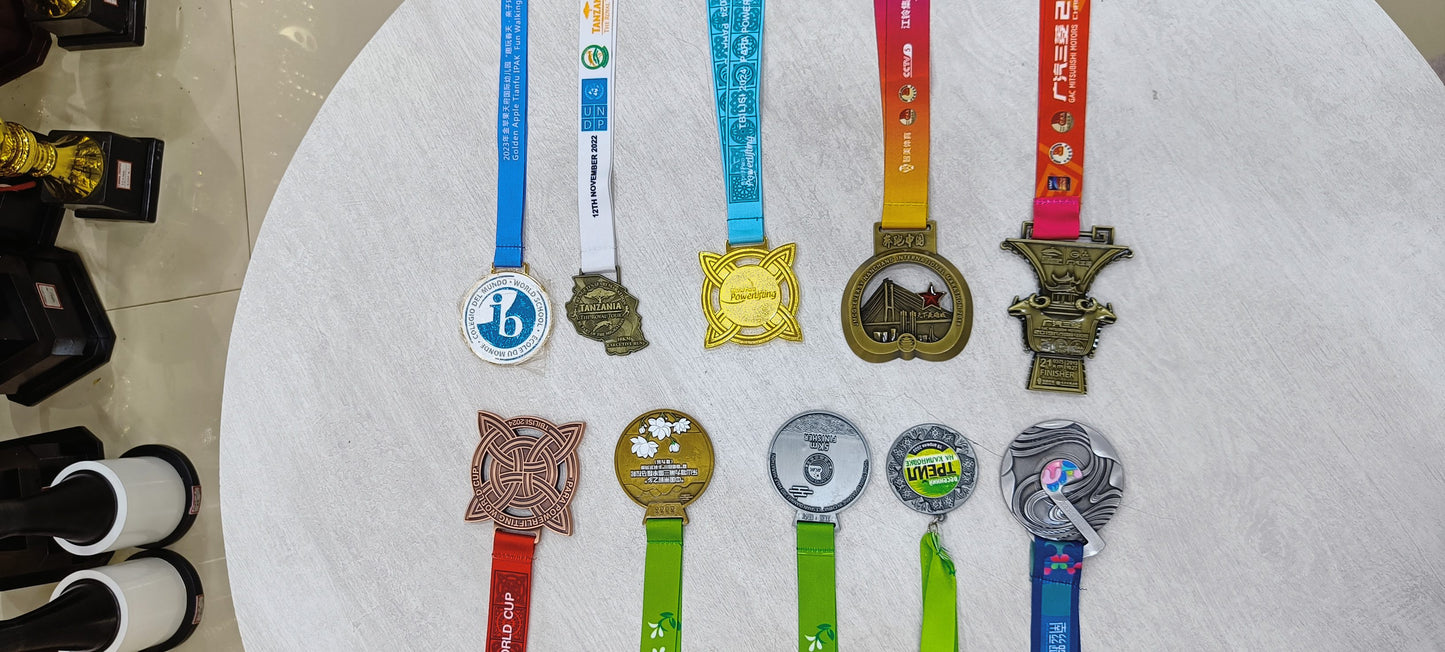 Custom athletic medals for marathon; running; and triathlon events.