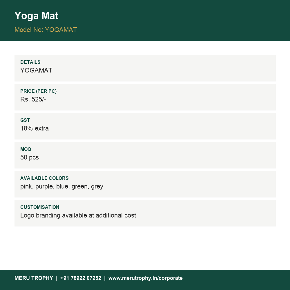 Yoga Mat - product details card - Meru Trophy corporate gifting