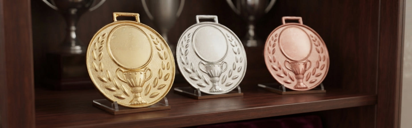 Personalized Gold Silver Bronze Athletic Medals CUP-Medal-1 alternate view - Meru Trophy