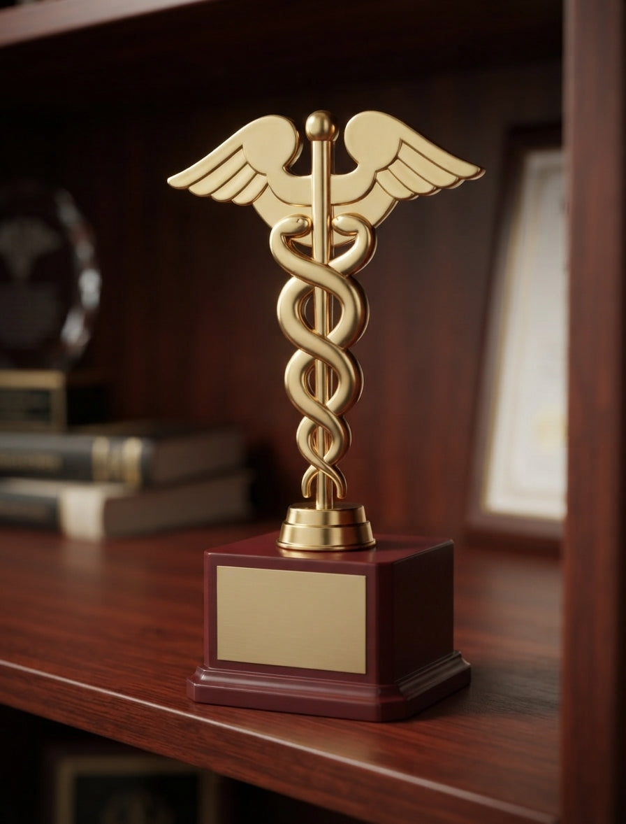 Gold Caduceus Healthcare Award Trophy - Fiber Trophy & Custom Awards alternate view - Meru Trophy