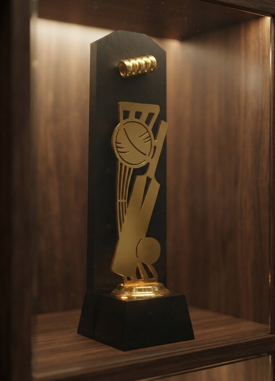 Premium Gold and Black Cricket Trophy 2039 k alternate view - Meru Trophy