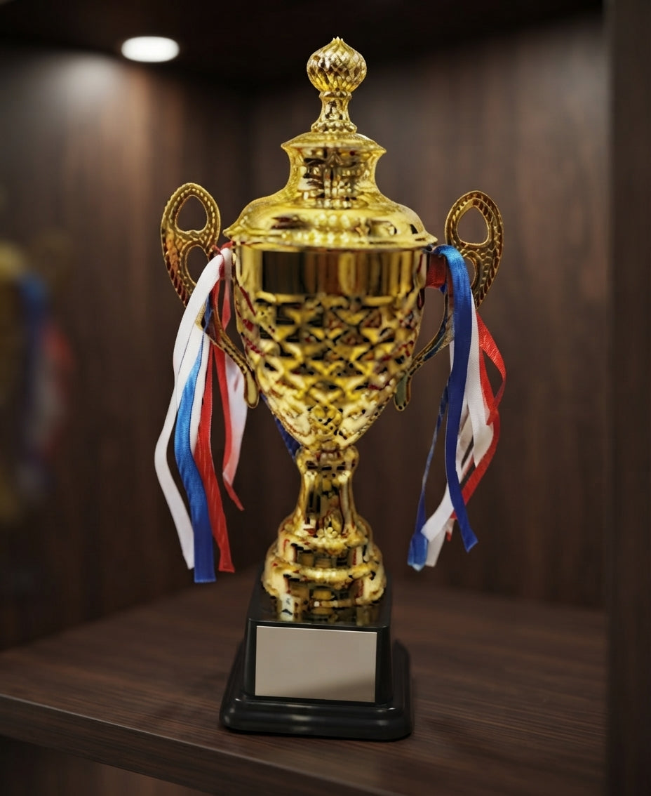 Gold Trophy Cup with Ribbons Award Trophy 1509 - Custom Sports Awards alternate view - Meru Trophy