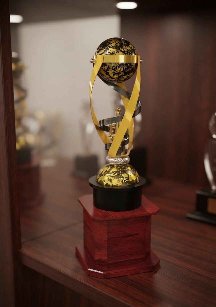 Gold and Black Globe Metal Trophy Award 2675 alternate view - Meru Trophy