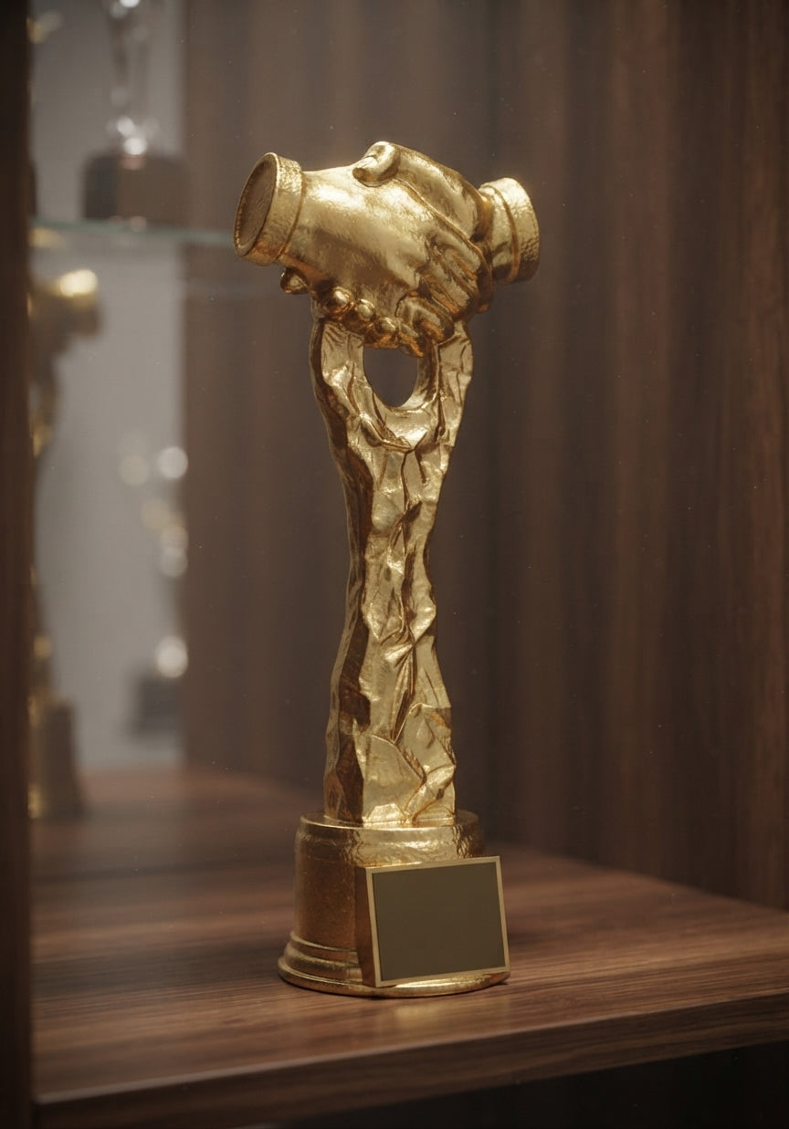 Gold Handshake Corporate Trophy Awards - Metal Trophy - Custom Awards - Employee Recognition AM 10 alternate view - Meru Trophy