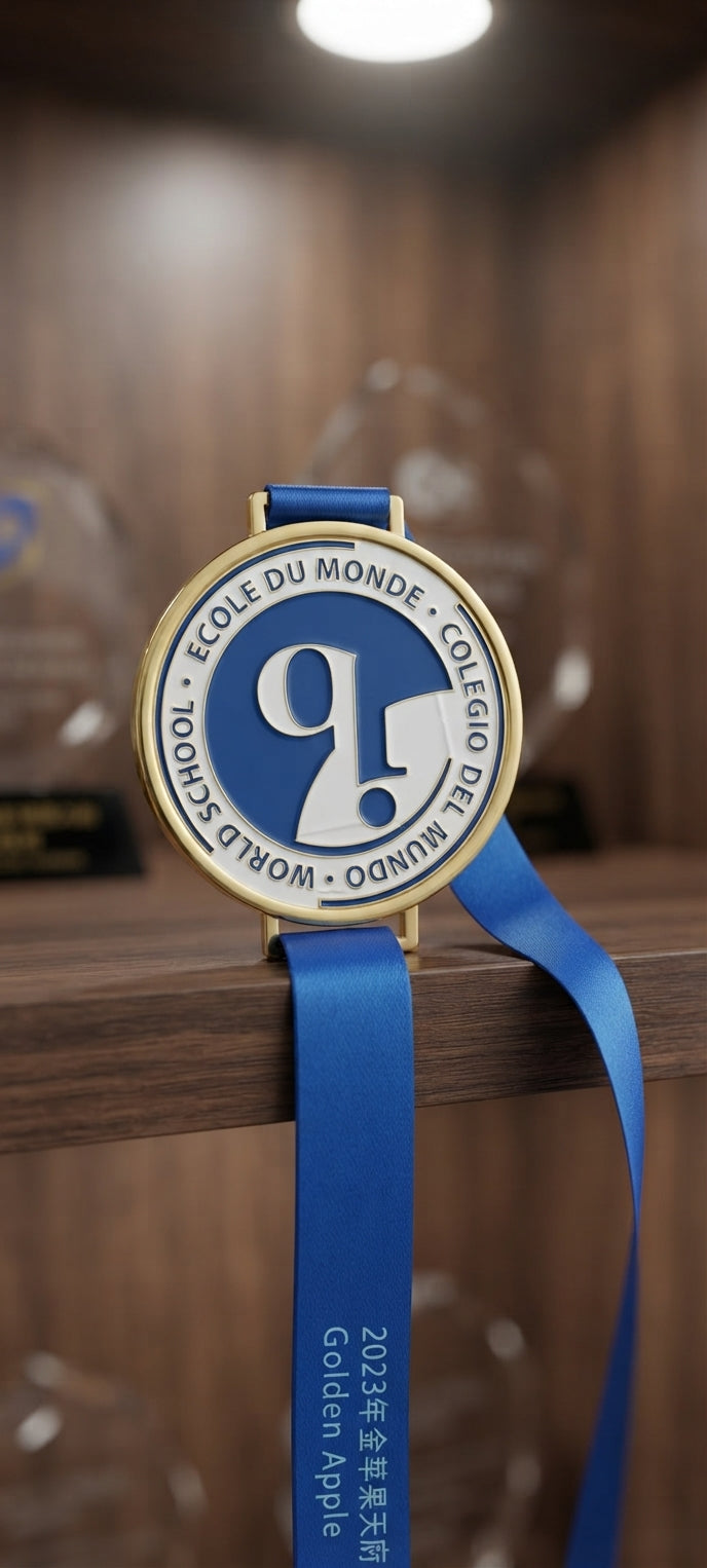 Custom Medal with Blue Ribbon Golden Apple Award 20235 alternate view - Meru Trophy