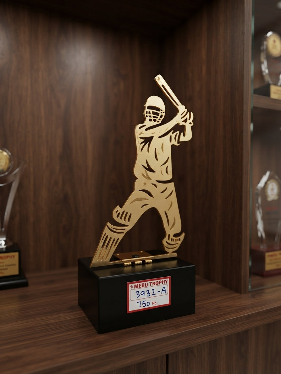 Meru Trophy 3932 A Gold Cricket Silhouette Sports Trophies Awards 3932-a alternate view - Meru Trophy