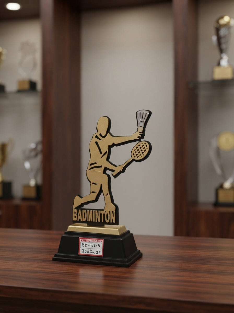 BD 37 A Gold Badminton Player Silhouette Sports Trophies Meru Trophy untitled-may15_16-37-32 alternate view - Meru Trophy
