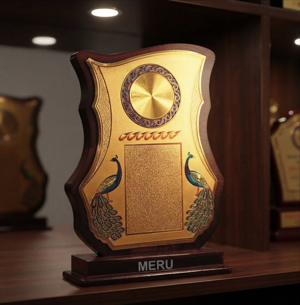 Peacock Wooden Memento Custom Trophy 710 alternate view - Meru Trophy