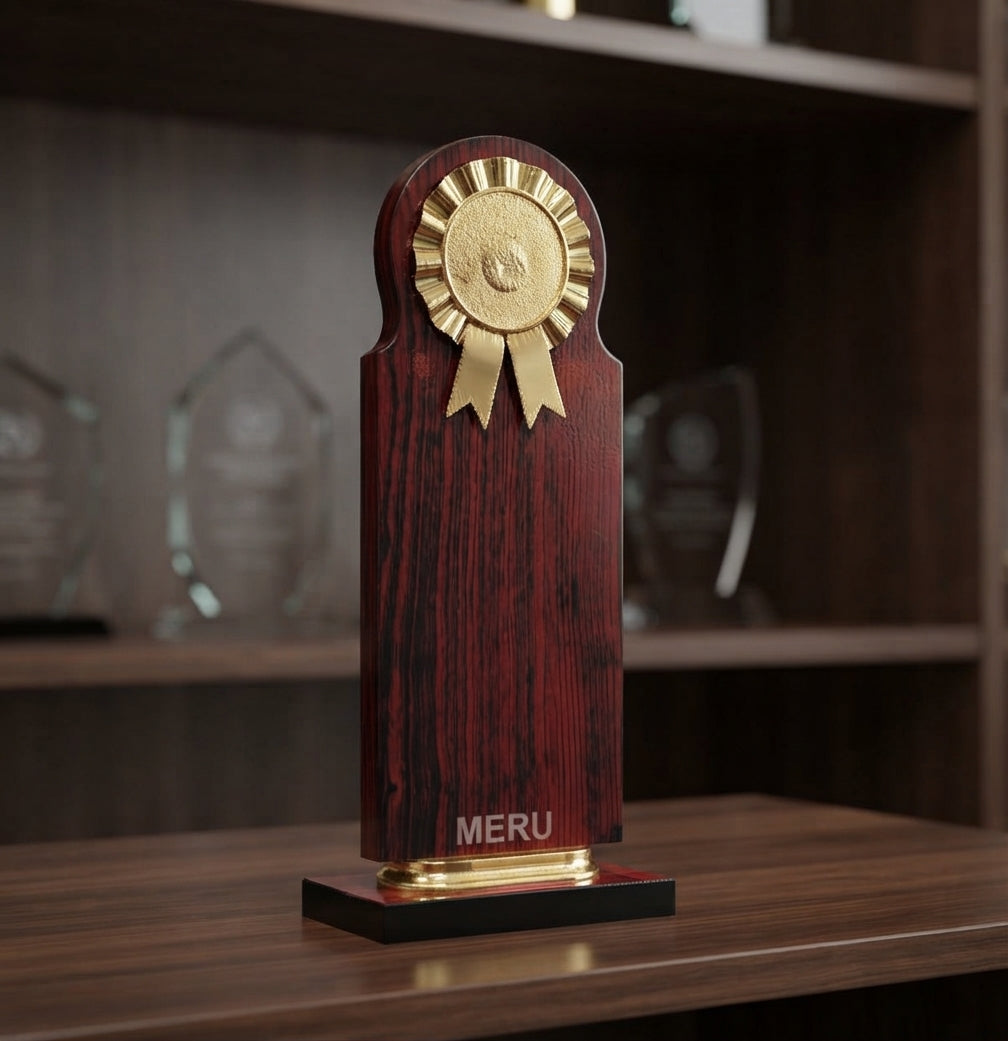 Wooden Memento with Gold Medallion Custom Awards and Trophies CP52 alternate view - Meru Trophy
