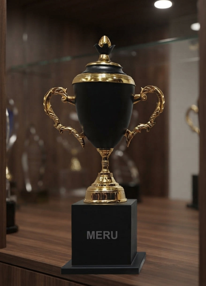 Black and Gold Metal Trophy ELE-BLACK-1 alternate view - Meru Trophy