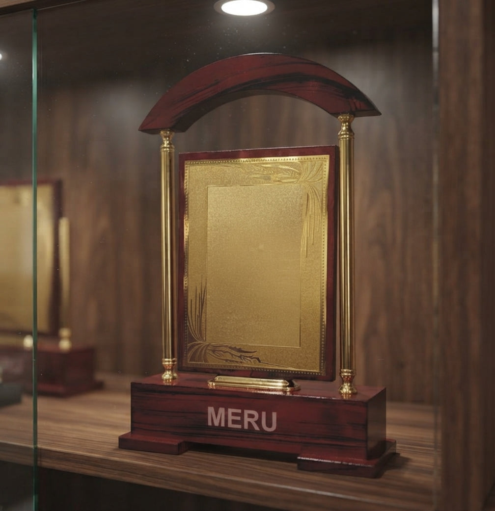 Wooden Memento Award Trophy with Gold Plate and Custom Engraving - Premium Wooden Awards 4219 alternate view - Meru Trophy