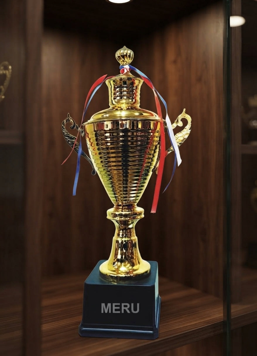 Gold Metal Trophy Cup with Ribbons 4090 alternate view - Meru Trophy