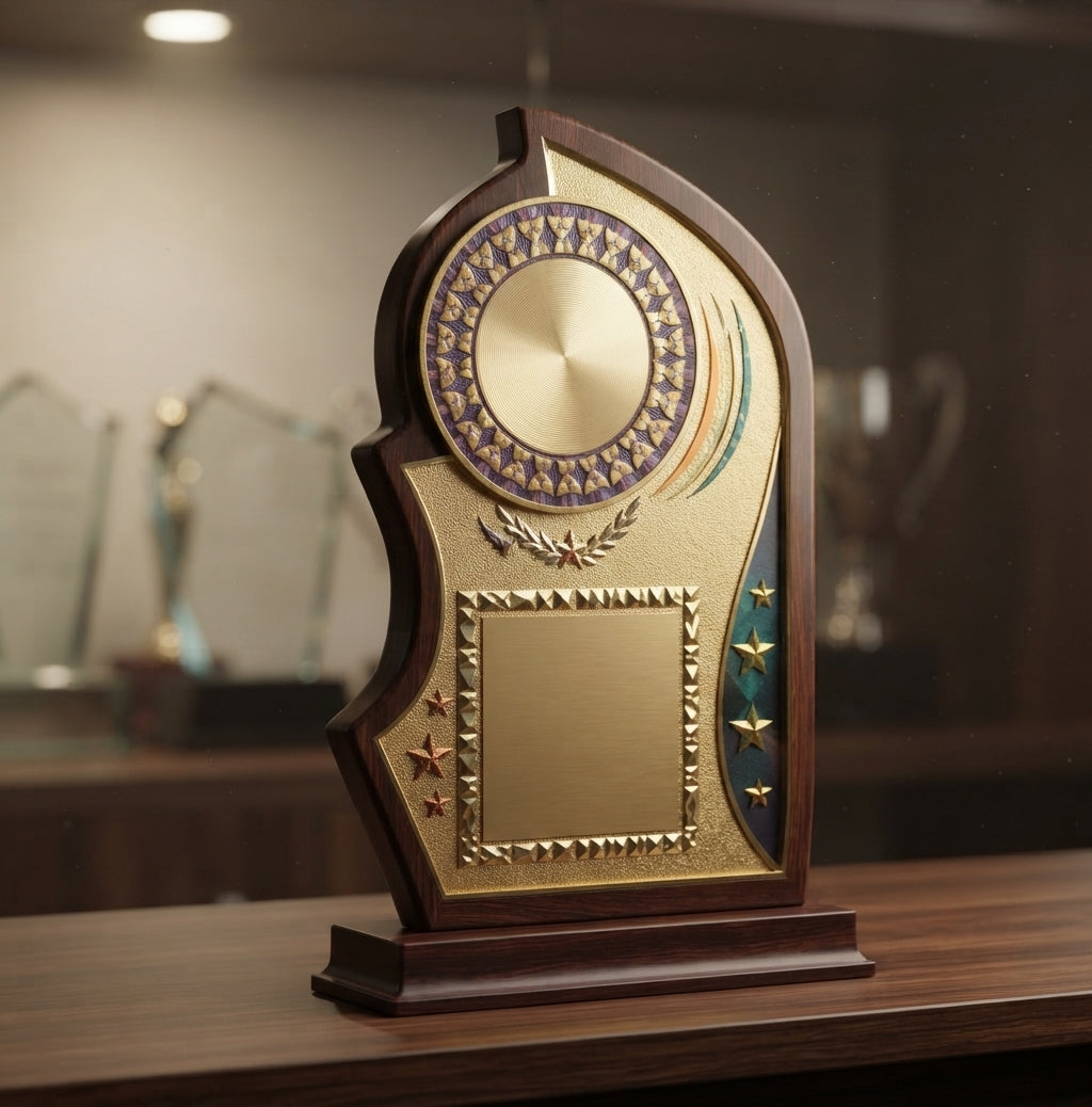 Corporate Wooden Award Memento with gold accents 4080 alternate view - Meru Trophy