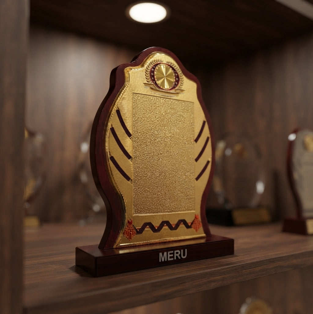 Wooden Memento Award Trophy with Gold Plate - Custom Awards & Trophies 528 alternate view - Meru Trophy