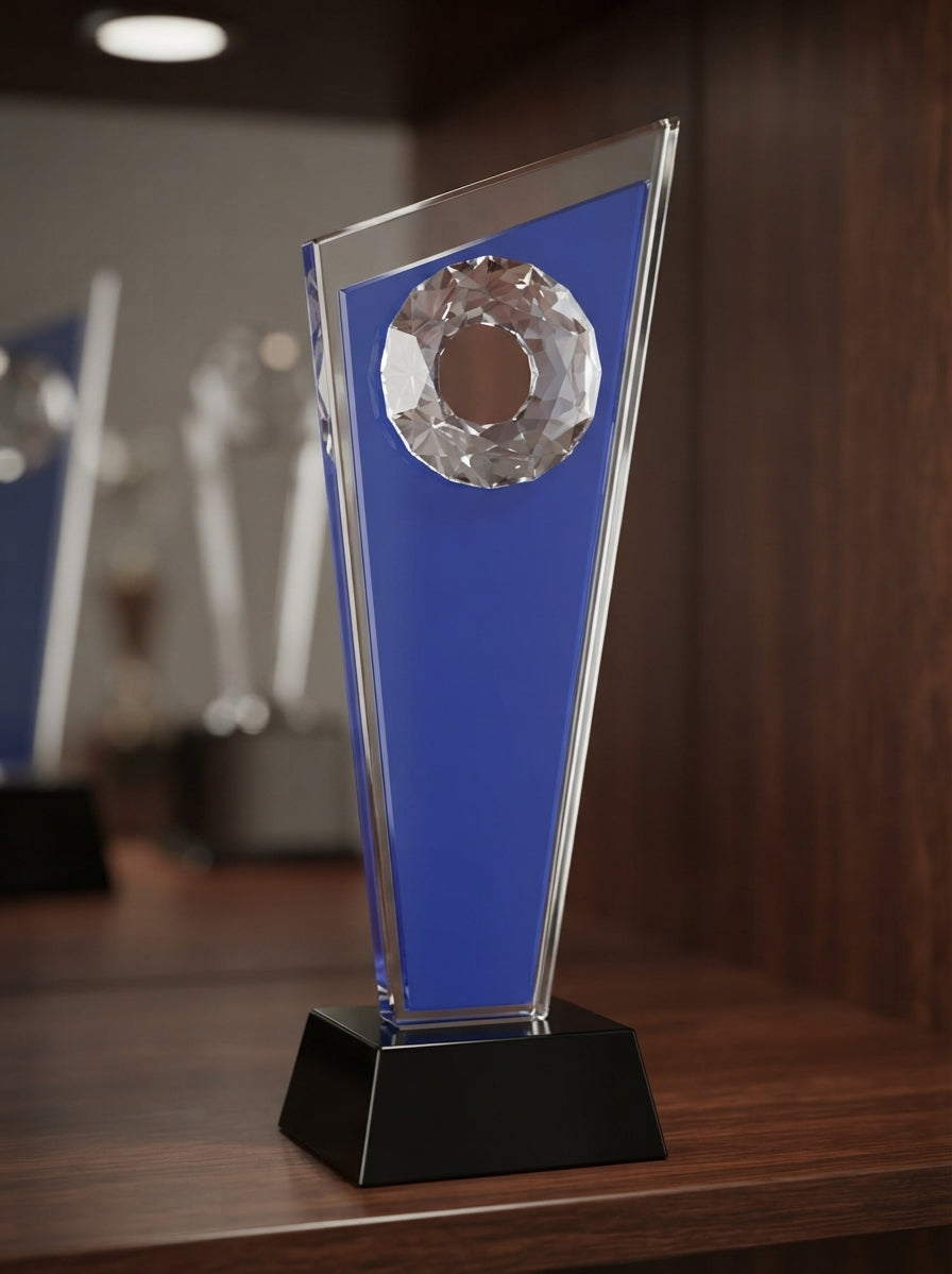 Blue Crystal Corporate Trophy CST-19 alternate view - Meru Trophy