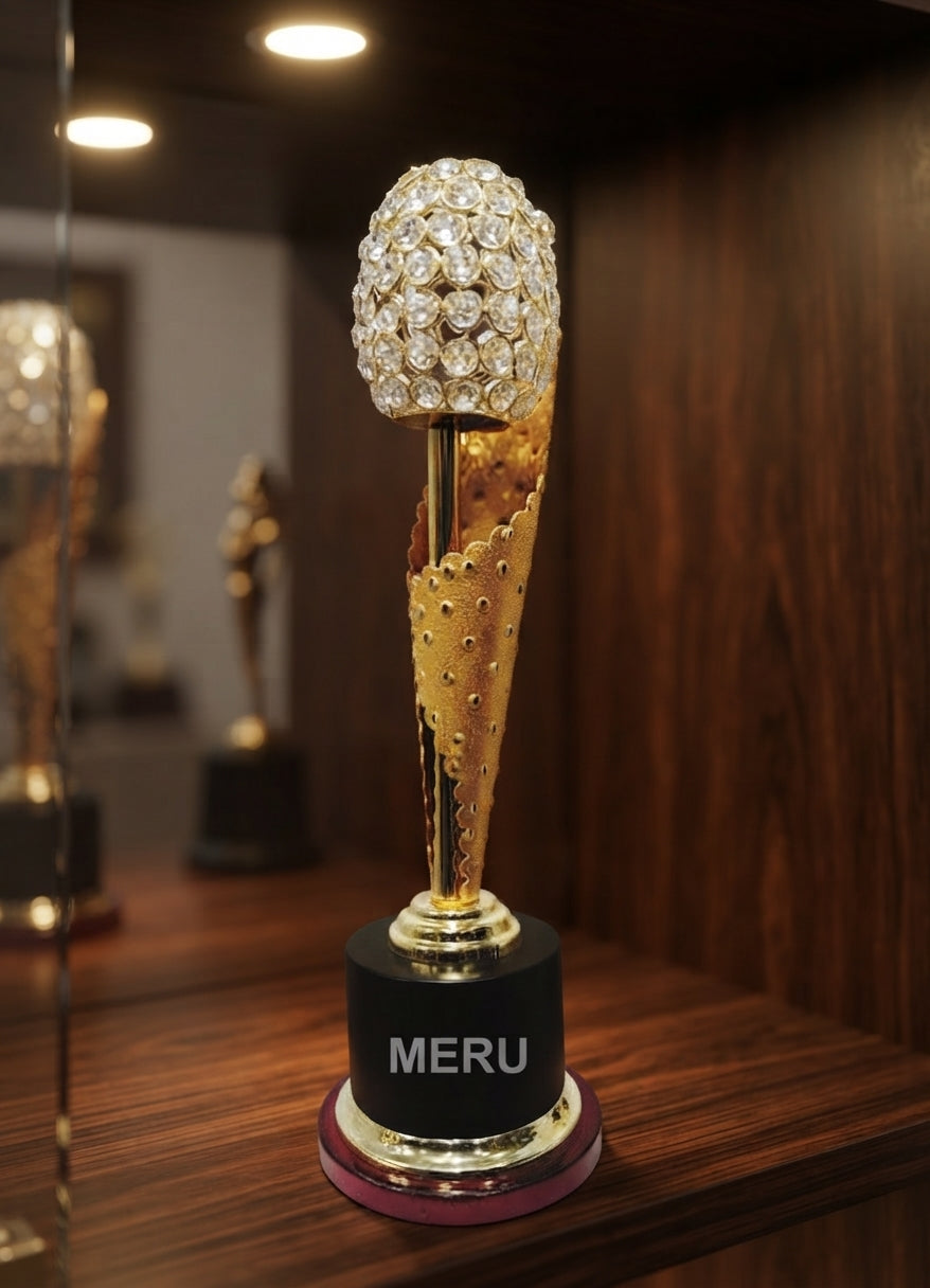 Premium Crystal Gold and Black Achievement Trophy 4159 alternate view - Meru Trophy
