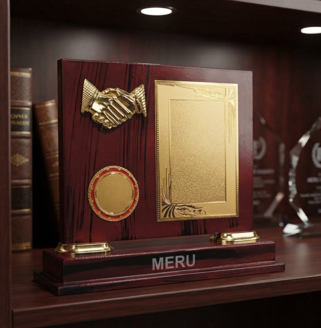 Wooden Handshake Award Custom Corporate Trophy 3179 alternate view - Meru Trophy