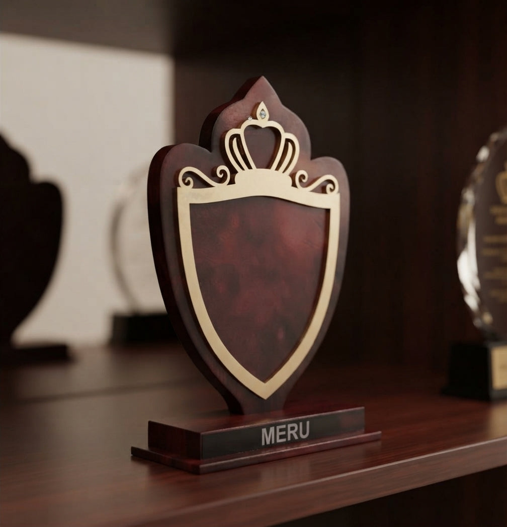 Wooden Shield Trophy Recognition Award - Custom Wooden Mementos 4044 alternate view - Meru Trophy