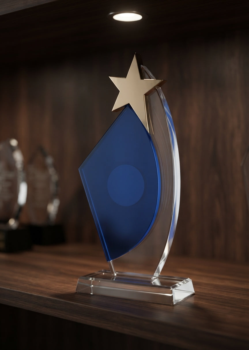 Blue Crystal Star Corporate Trophy CST 49 - Crystal Awards alternate view - Meru Trophy