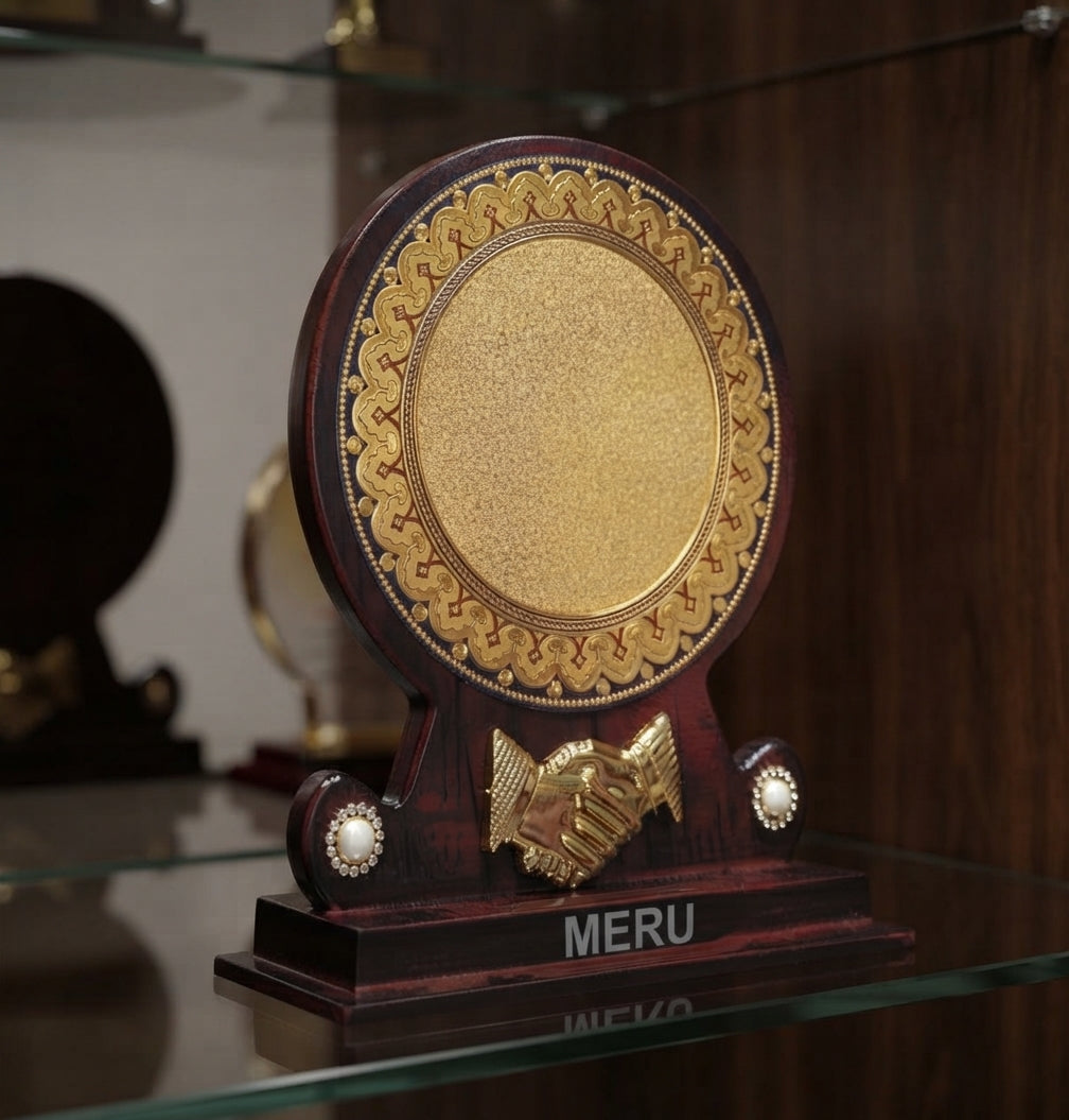 Custom Wooden Memento with Gold Plate Award Trophy 813 - Unique Trophies alternate view - Meru Trophy
