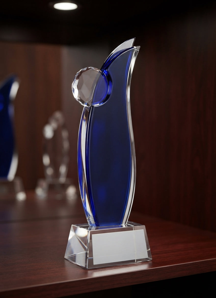 Blue Crystal Flame Achievement Trophy CST 50 - Crystal Awards & Custom Trophies alternate view - Meru Trophy