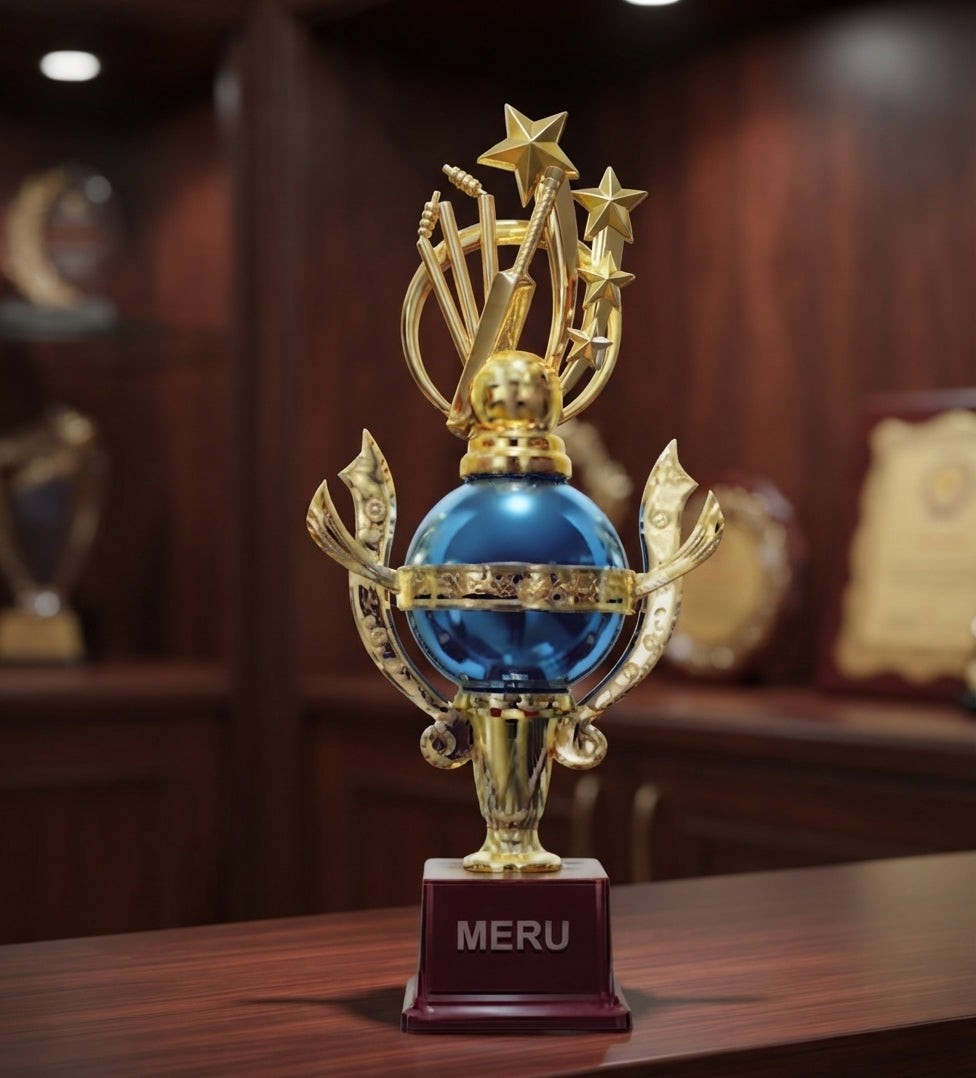 Blue and Gold Globe Acrylic Trophy - Fiber Trophies 20-157 alternate view - Meru Trophy