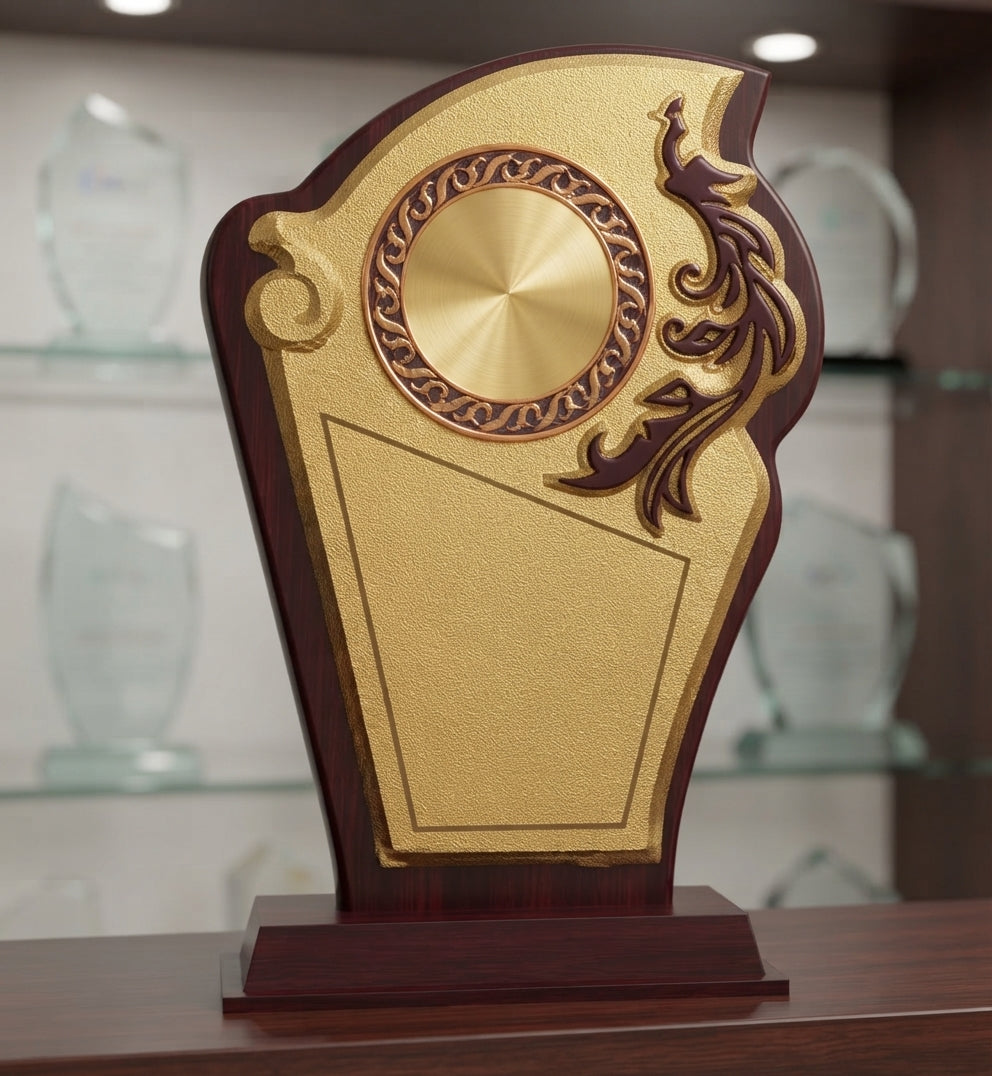 Wooden Memento Trophy with Gold Plaque - Custom Awards 4079 alternate view - Meru Trophy