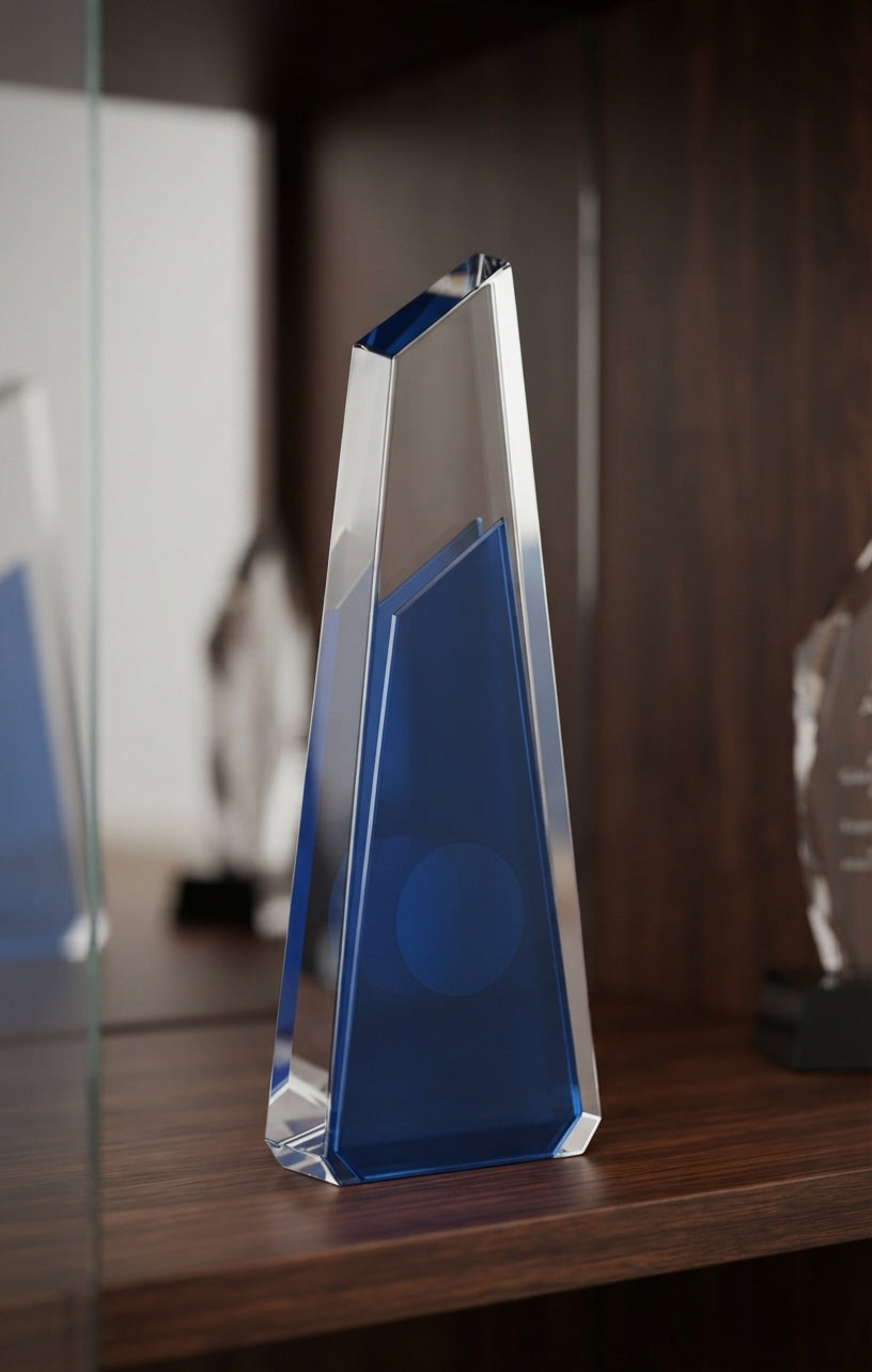 Blue Crystal Achievement Trophy CST-123 alternate view - Meru Trophy