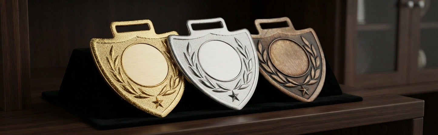 Custom Medals Gold Silver Bronze Recognition Awards MS-Shield-1 alternate view - Meru Trophy