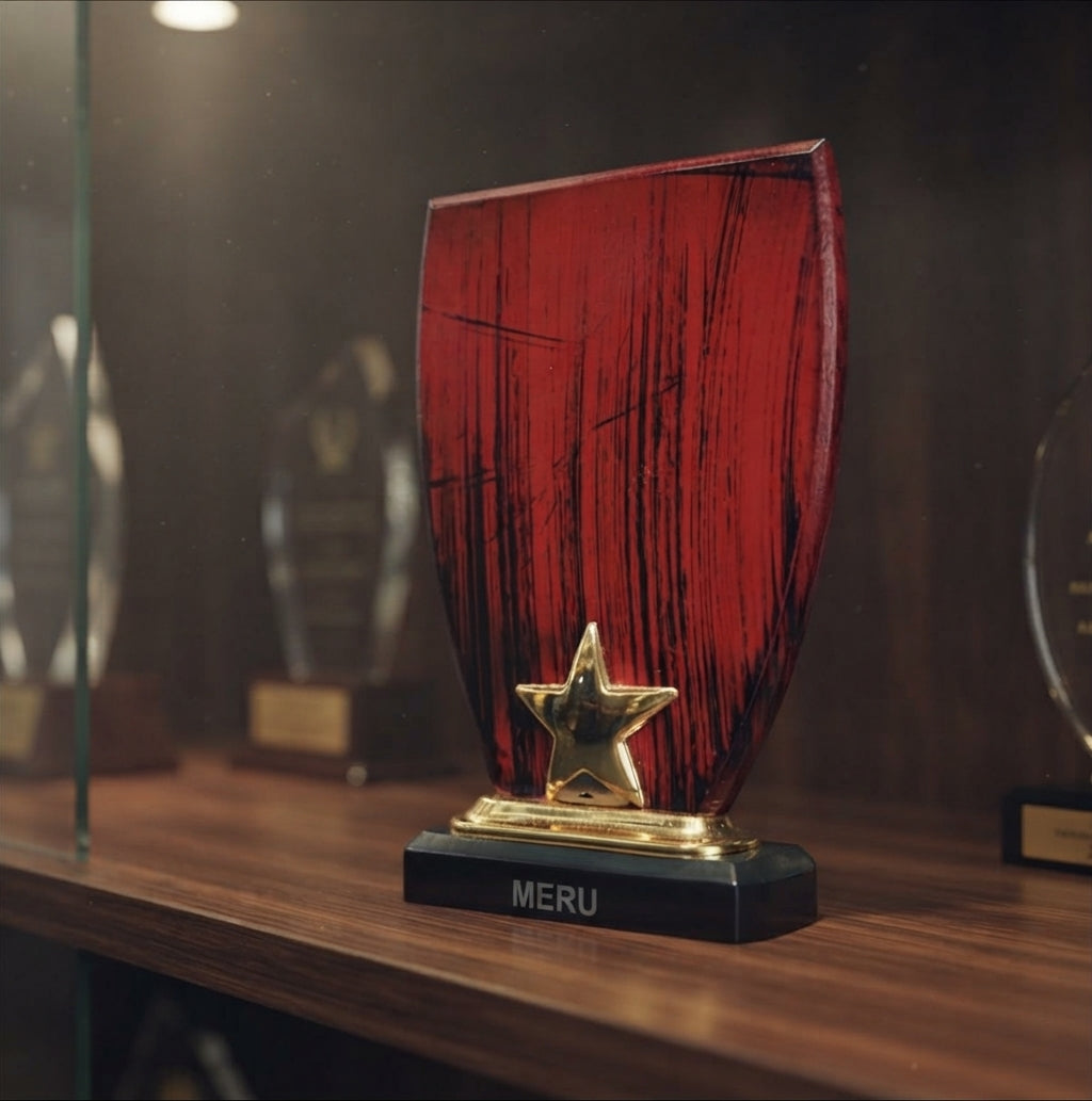 Red Wooden Star Memento Corporate Award Trophy 4166 alternate view - Meru Trophy