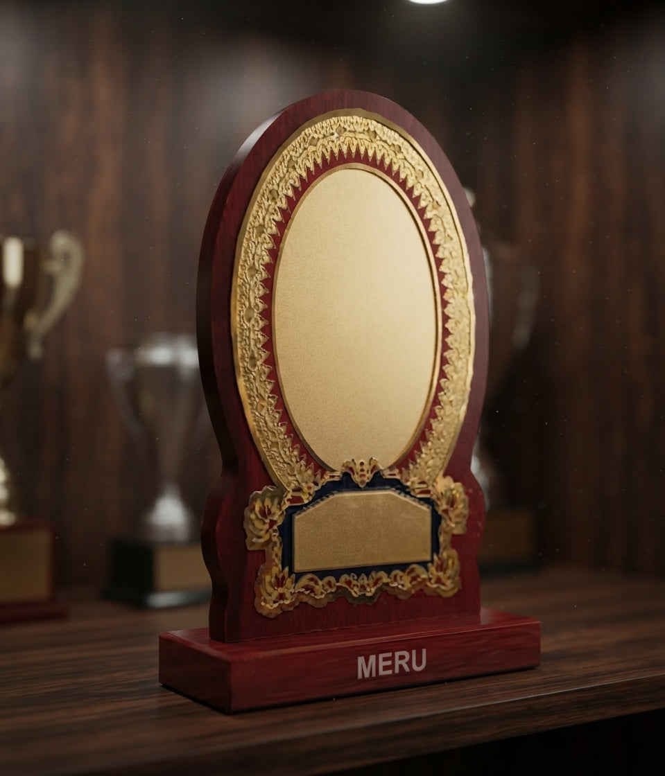 Custom Corporate Trophy Wooden Memento with Gold Accent 575 alternate view - Meru Trophy