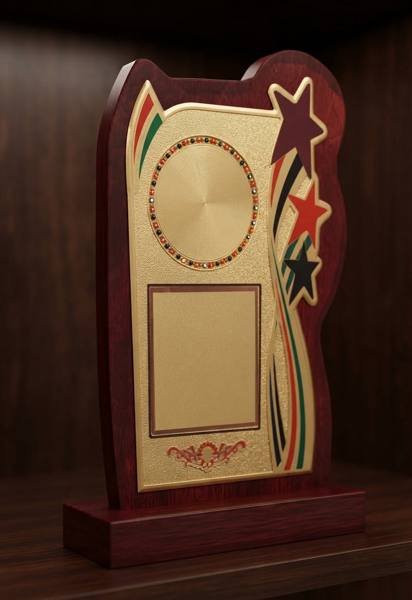 Wooden Award Memento with Gold Plate 570 1 alternate view - Meru Trophy
