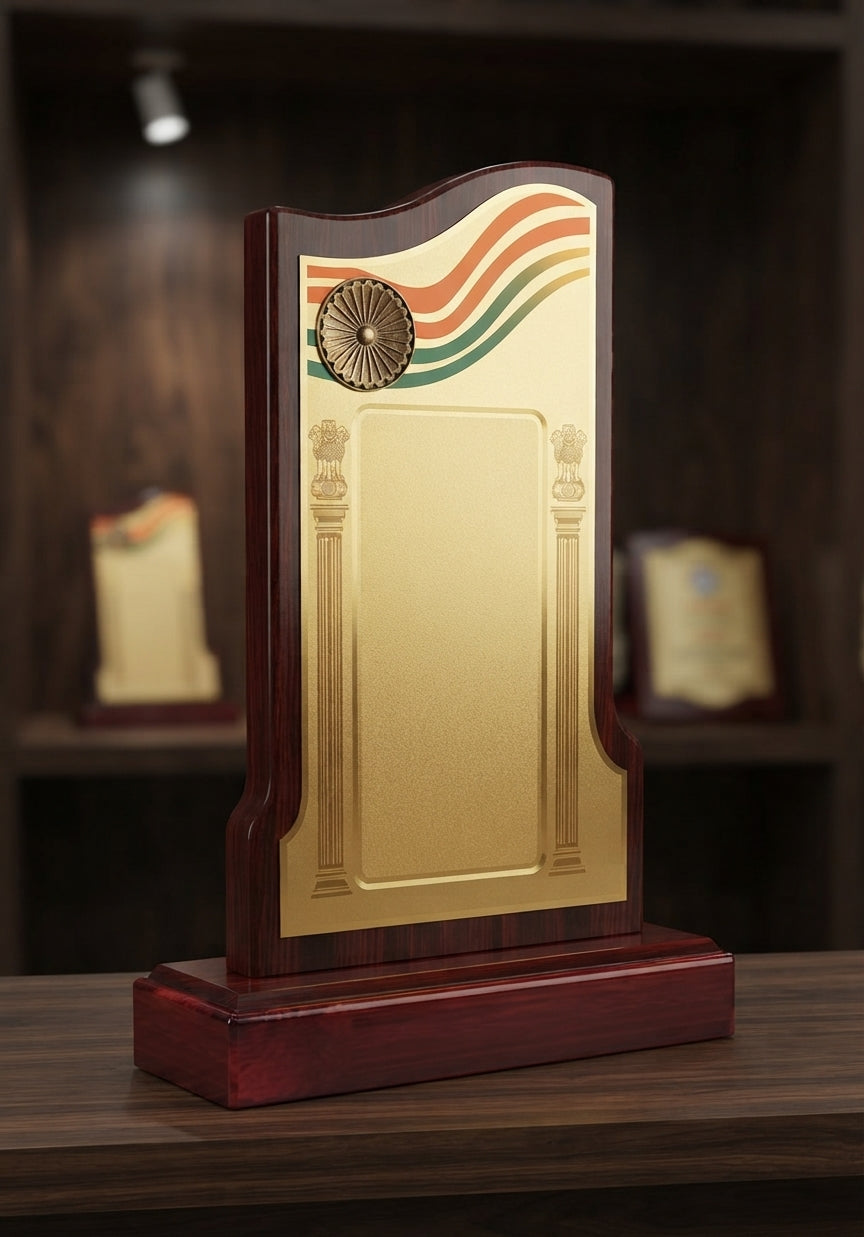 Custom Wooden Trophy with Indian Flag Design 1734 - Recognition Awards alternate view - Meru Trophy