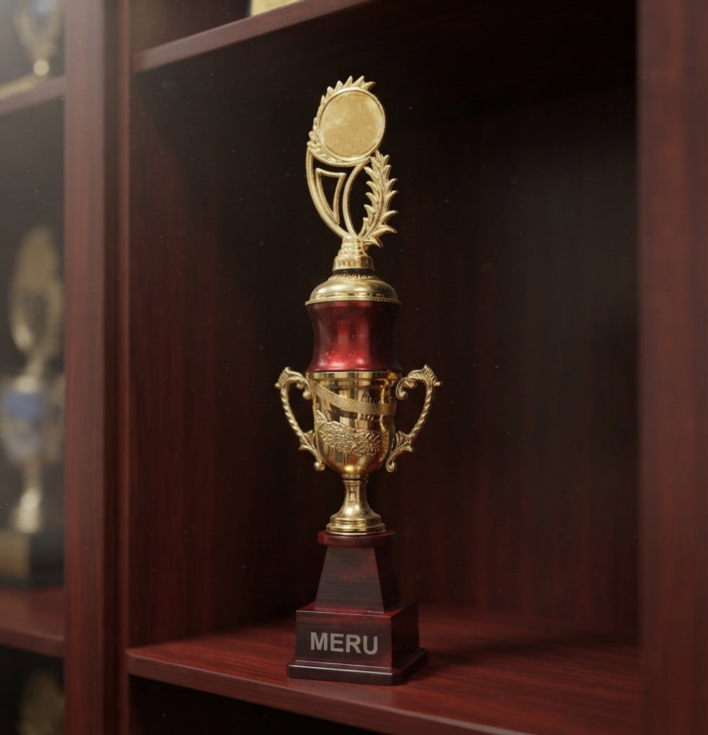 Custom Maroon & Gold Fibre Trophy award trophy 407 alternate view - Meru Trophy